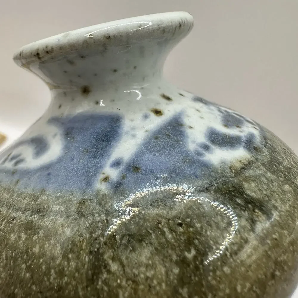 Schelu Studio Pottery Albuquerque NM Vintage Vase Earthenware Stencil Drip Glaze